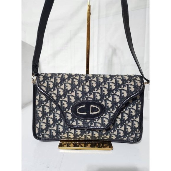 Authentic CHRISTIAN DIOR Vintage Trotter Jacquard Shoulder Bag Black/Beige - Picture 8 of 16